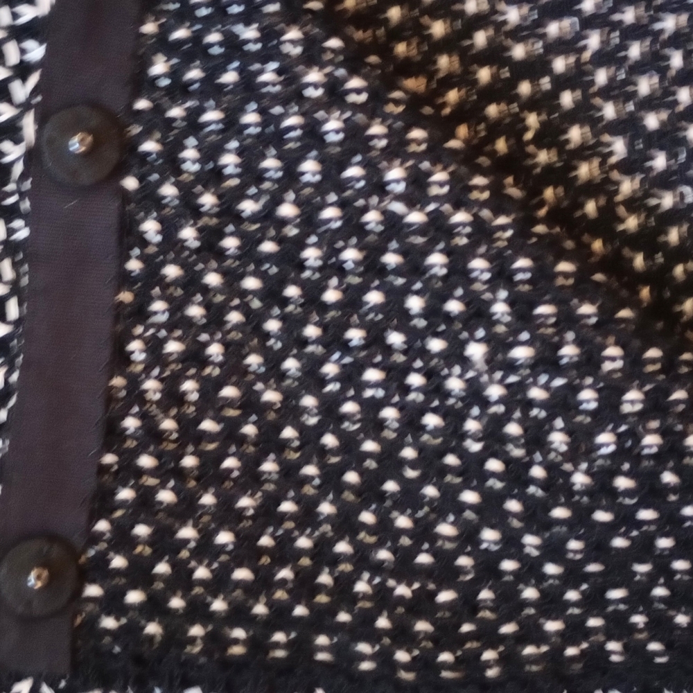Eileen Fisher Organic Linen   Blend Hidden Snap Black White Knit Cardigan SZ L - Picture 7 of 11
